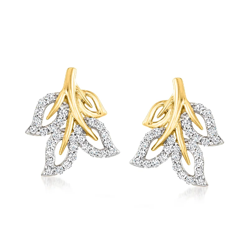 Must-Have Jewelry At Unbelievable Discounts Ross-Simons Diamond Ivy Leaf Earrings in 14kt Yellow Gold