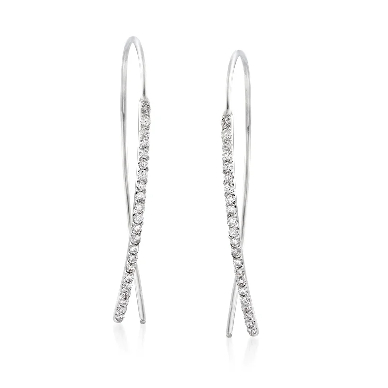 Ross-Simons Diamond Linear Wire Threader Earrings in 14kt White Gold