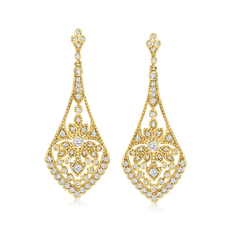 Affordable Luxury Jewelry – Style At A Great Price Ross-Simons Diamond Openwork Drop Earrings in 14kt Yellow Gold
