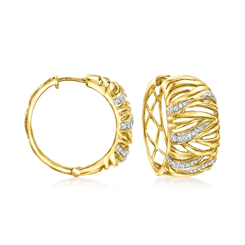 Big Discounts On Elegant Jewelry Collections Ross-Simons Diamond Woven Hoop Earrings in 18kt Gold Over Sterling
