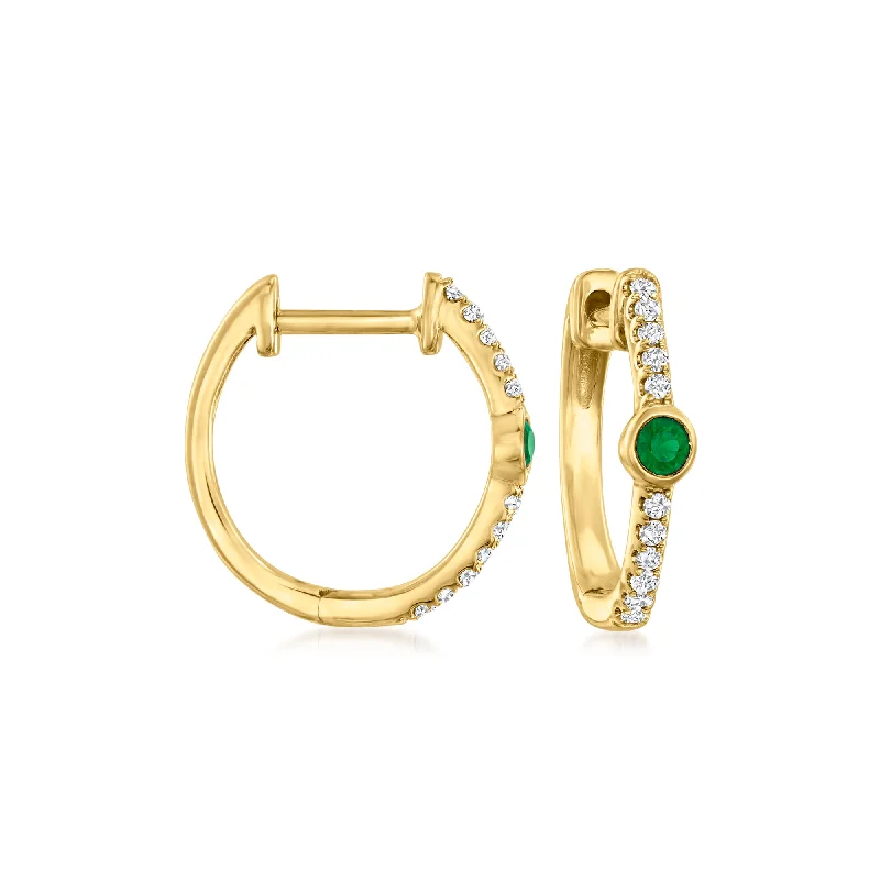 Trendy Minimalist Jewelry For Everyday Wear Ross-Simons Emerald and Diamond-Accented Huggie Hoop Earrings in 14kt Yellow Gold Trendy Minimalist Jewelry For Everyday Wear Ross-Simons Emerald and Diamond-Accented Huggie Hoop Earrings in 14kt Yellow Gold
