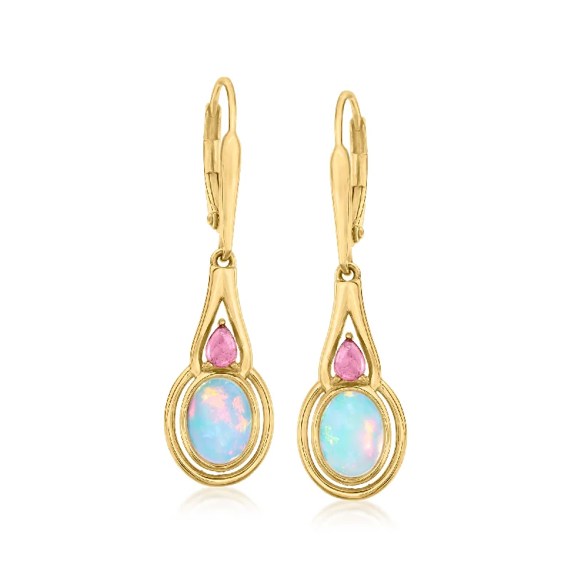 Ross-Simons Ethiopian Opal and . Pink Tourmaline Drop Earrings in 18kt Gold Over Sterling