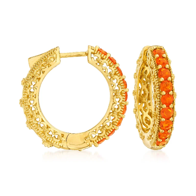 Ross-Simons Fire Opal Hoop Earrings in 18kt Gold Over Sterling