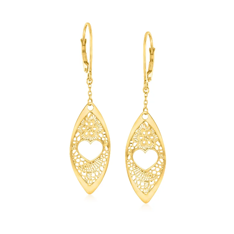 Jewelry Deals That Sparkle – Shop Today Ross-Simons Italian 14kt Yellow Gold Heart Lace Marquise-Shaped Drop Earrings