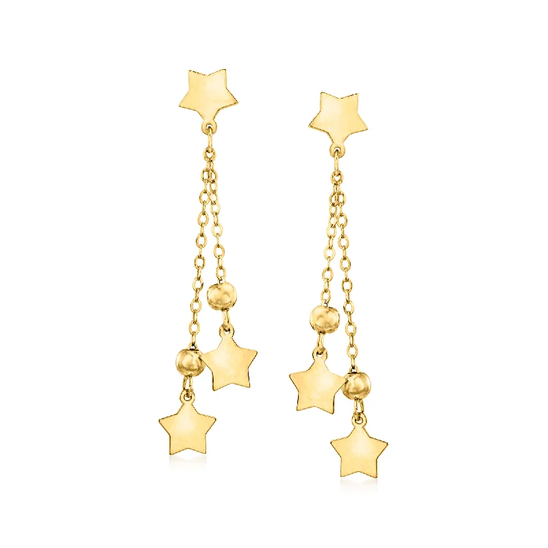 Ross-Simons Italian 14kt Yellow Gold Star and Bead Drop Earrings