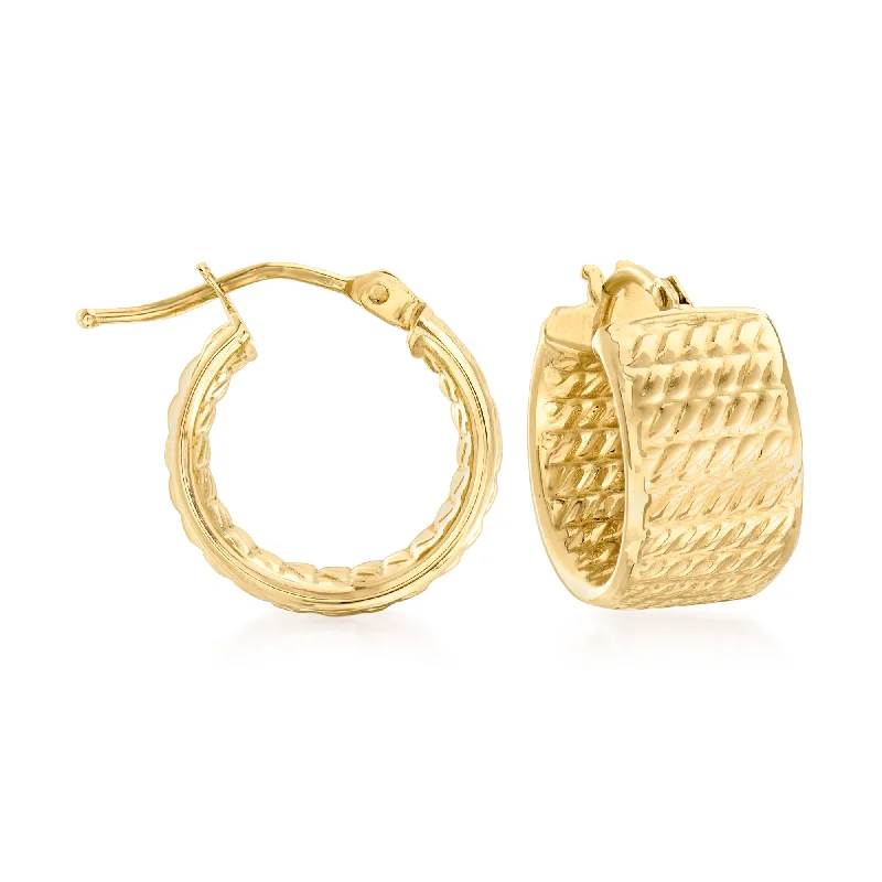 Shop Handcrafted Jewelry At Special Promotional Rates Ross-Simons Italian 14kt Yellow Gold Textured Huggie Hoop Earrings Shop Handcrafted Jewelry At Special Promotional Rates Ross-Simons Italian 14kt Yellow Gold Textured Huggie Hoop Earrings