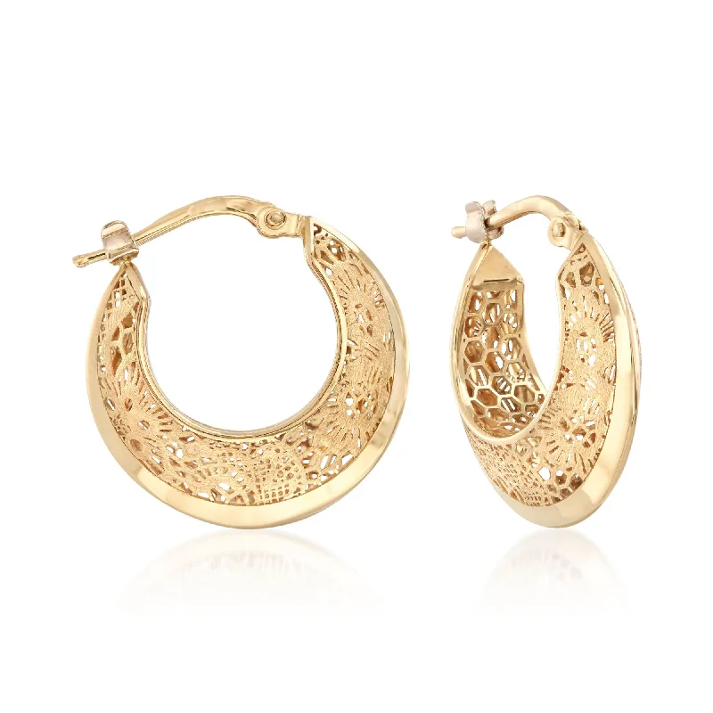 Handcrafted Beauty At Affordable Prices Ross-Simons Italian 18kt Yellow Gold Floral Openwork Hoop Earrings