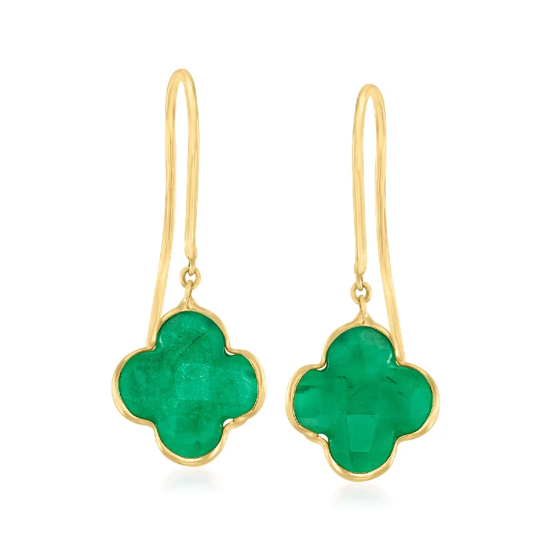 Big Discounts On Elegant Jewelry Collections Ross-Simons Italian Emerald Clover-Shaped Drop Earrings in 14kt Yellow Gold