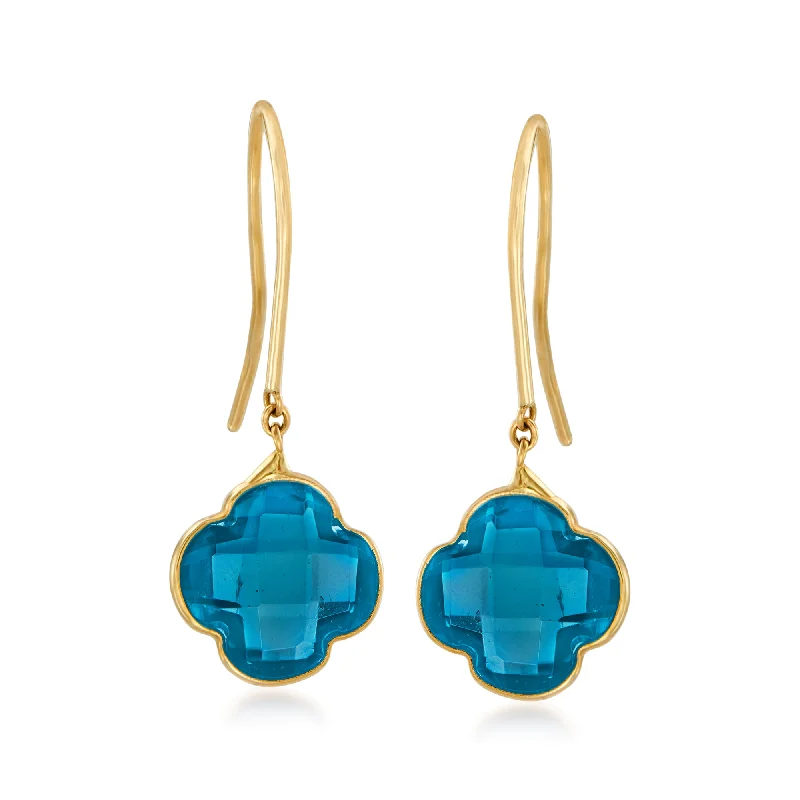 Huge Savings On Premium Jewelry Styles Ross-Simons Italian London Blue Topaz Clover Drop Earrings in 14kt Yellow Gold Huge Savings On Premium Jewelry Styles Ross-Simons Italian London Blue Topaz Clover Drop Earrings in 14kt Yellow Gold