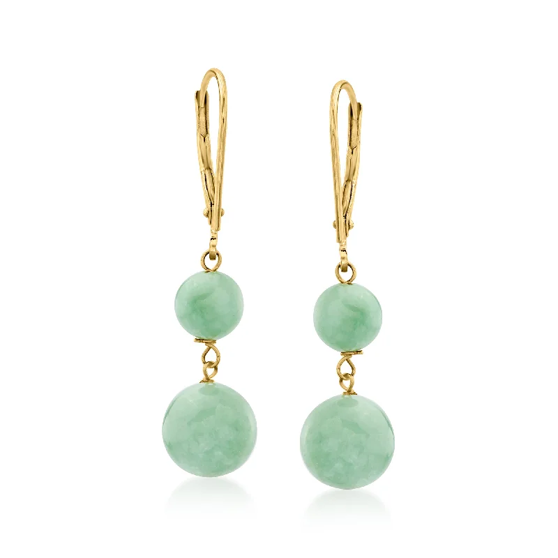 Celebrate Every Occasion With Sparkling Savings Ross-Simons Jade Double-Bead Drop Earrings in 14kt Yellow Gold Celebrate Every Occasion With Sparkling Savings Ross-Simons Jade Double-Bead Drop Earrings in 14kt Yellow Gold