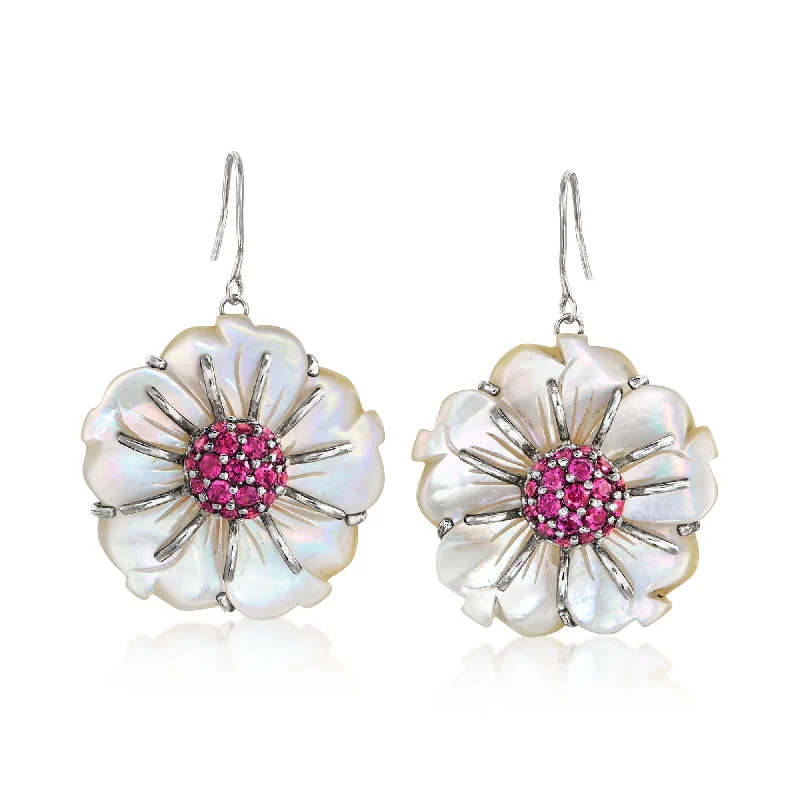 Waterproof Stainless Steel Jewelry For Lasting Beauty Ross-Simons Mother-Of-Pearl and Rhodolite Garnet Flower Earrings in Sterling Silver