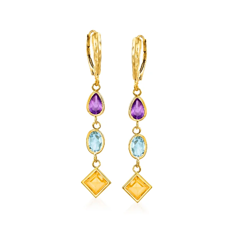 Ross-Simons Multi-Stone Drop Earrings in 14kt Yellow Gold