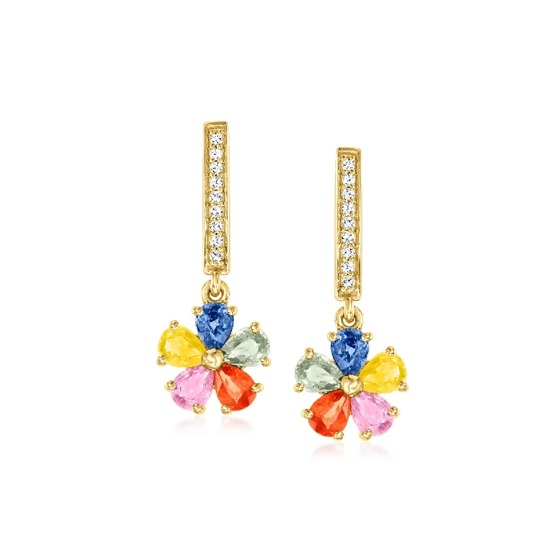 Modern Statement Jewelry For Bold Styling Ross-Simons Multicolored Sapphire Floral Drop Earrings With . Diamonds in 18kt Gold Over Sterling Modern Statement Jewelry For Bold Styling Ross-Simons Multicolored Sapphire Floral Drop Earrings With . Diamonds in 18kt Gold Over Sterling