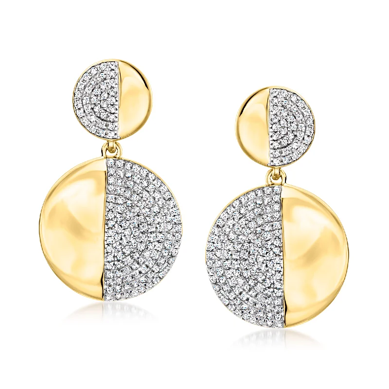 Ross-Simons Pave Diamond Disc Drop Earrings in 18kt Gold Over Sterling Silver