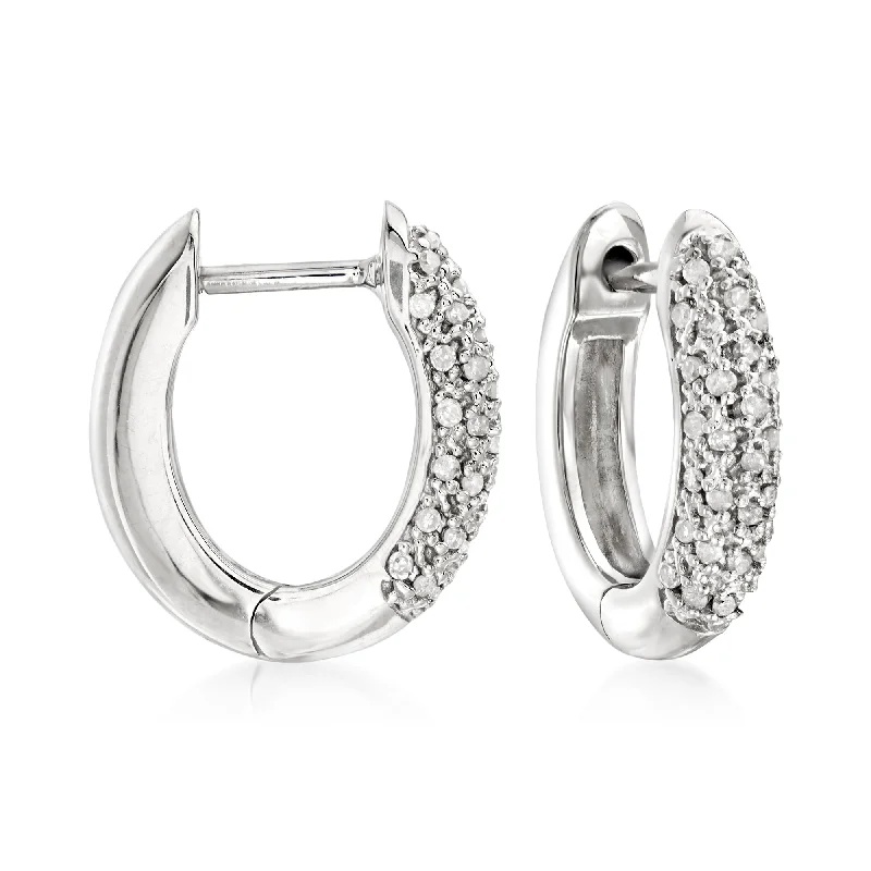 Final Call For Exquisite Jewelry At Reduced Rates Ross-Simons Pave Diamond Hoop Earrings in Sterling Silver Final Call For Exquisite Jewelry At Reduced Rates Ross-Simons Pave Diamond Hoop Earrings in Sterling Silver