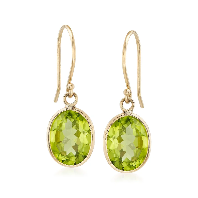 Ross-Simons Peridot Drop Earrings in 14kt Yellow Gold