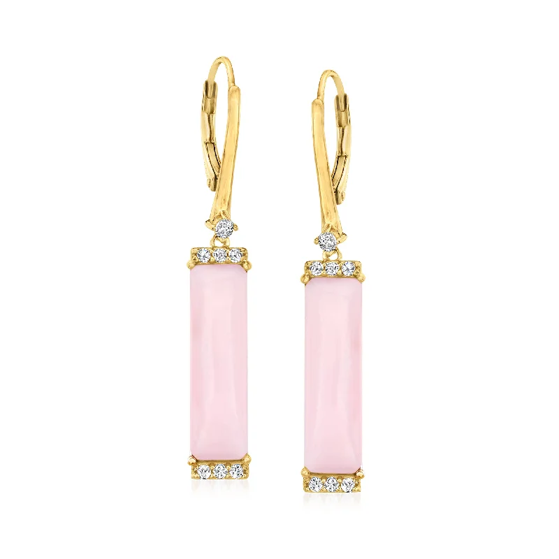 Shop Fine Jewelry With Amazing Deals Ross-Simons Pink Opal and . White Topaz Drop Earrings in 18kt Gold Over Sterling
