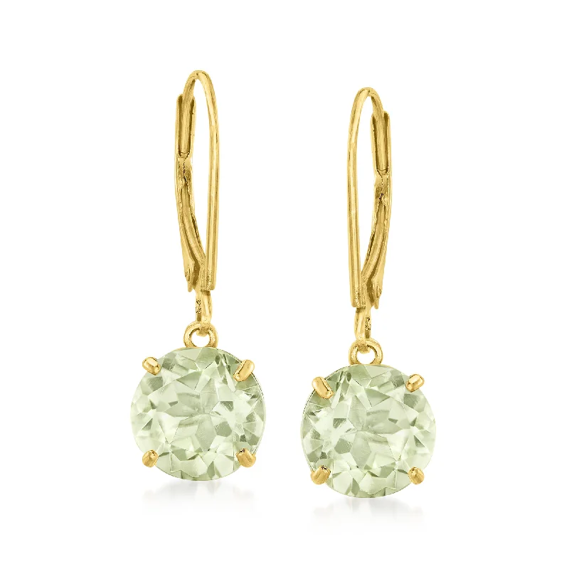 Ross-Simons Prasiolite Drop Earrings in 14kt Yellow Gold