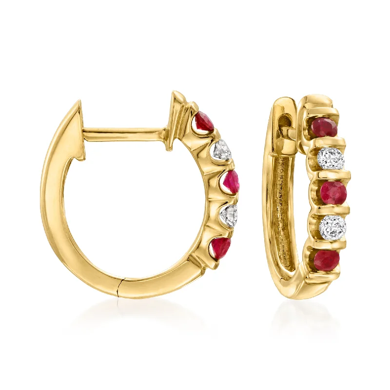 Shop Fine Jewelry With Amazing Deals Ross-Simons Ruby and . Diamond Huggie Hoop Earrings in 14kt Yellow Gold Shop Fine Jewelry With Amazing Deals Ross-Simons Ruby and . Diamond Huggie Hoop Earrings in 14kt Yellow Gold