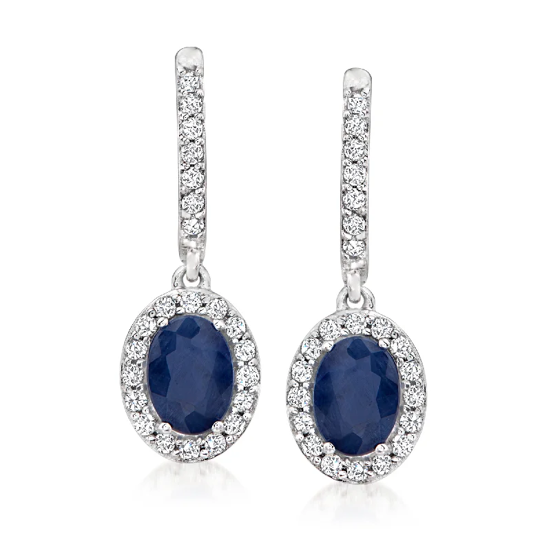 Dazzle In Elegance With Our Biggest Jewelry Sale Ross-Simons Sapphire and . Diamond Hoop Drop Earrings in 14kt White Gold