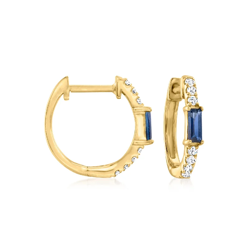 Stunning Jewelry Pieces At The Lowest Prices Ever Ross-Simons Sapphire and . Diamond Huggie Hoop Earrings in 14kt Yellow Gold Stunning Jewelry Pieces At The Lowest Prices Ever Ross-Simons Sapphire and . Diamond Huggie Hoop Earrings in 14kt Yellow Gold