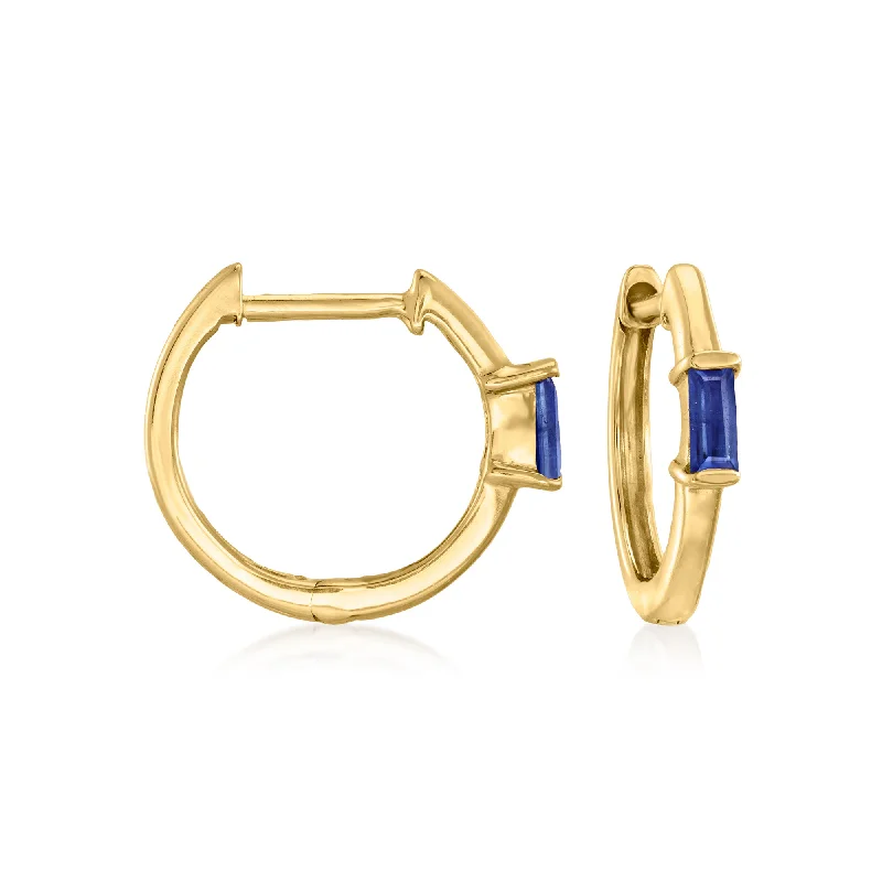 Get The Sparkle You Love At Prices You Adore Ross-Simons Sapphire Huggie Hoop Earrings in 14kt Yellow Gold