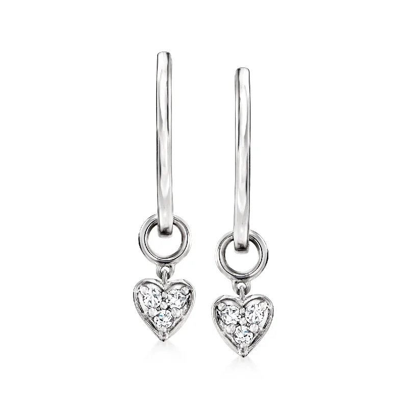 Ross-Simons Sterling Silver Hoop Earrings With Removable . Diamond Heart Drops