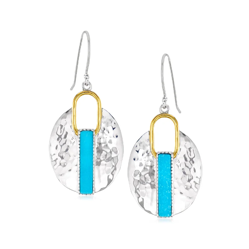 Delicate Crystal Jewelry For Sophisticated Charm Ross-Simons Turquoise Drop Earrings in 2-Tone Sterling Silver Delicate Crystal Jewelry For Sophisticated Charm Ross-Simons Turquoise Drop Earrings in 2-Tone Sterling Silver