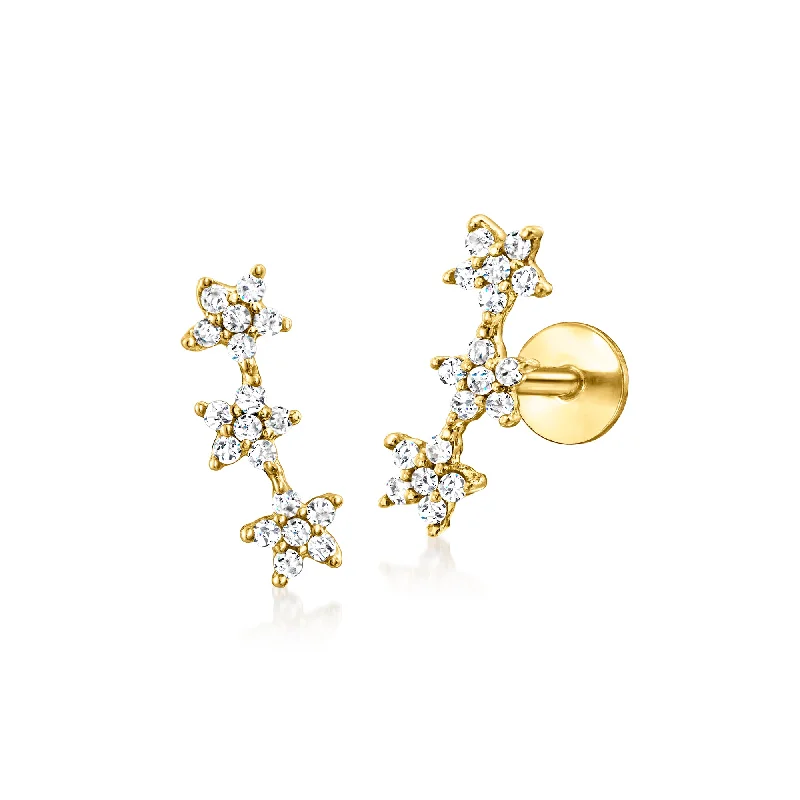 Stunning Jewelry Pieces At The Lowest Prices Ever RS Pure by Ross-Simons Diamond 3-Star Flat-Back Ear Climbers in 14kt Yellow Gold Stunning Jewelry Pieces At The Lowest Prices Ever RS Pure by Ross-Simons Diamond 3-Star Flat-Back Ear Climbers in 14kt Yellow Gold