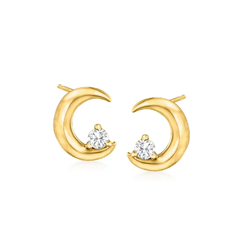 Handcrafted Beauty At Affordable Prices RS Pure by Ross-Simons Diamond Moon Earrings in 14kt Yellow Gold