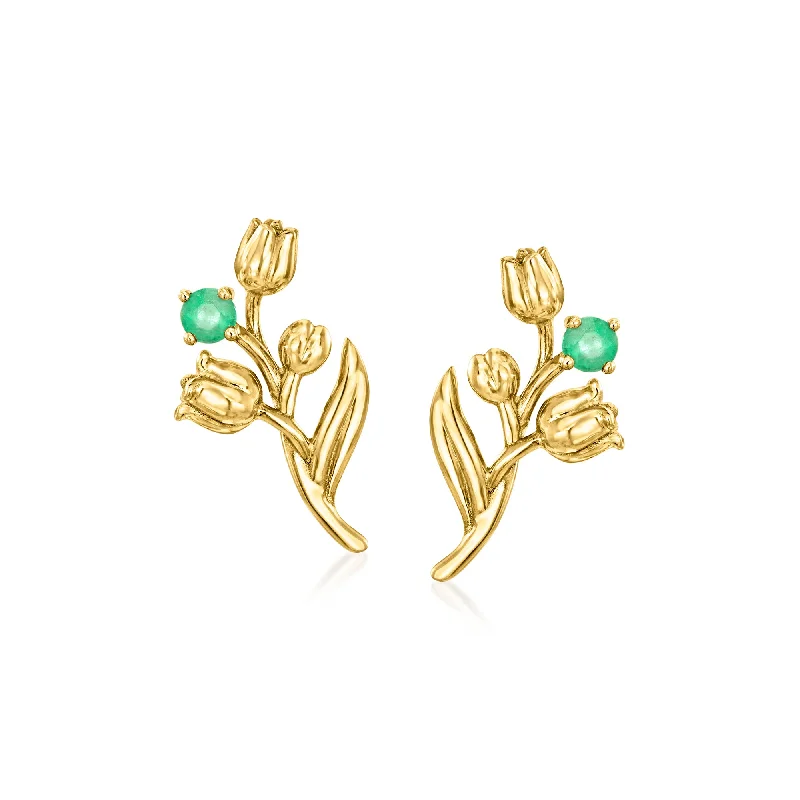 RS Pure by Ross-Simons Emerald Lily Of The Valley Flower Earrings in 14kt Yellow Gold