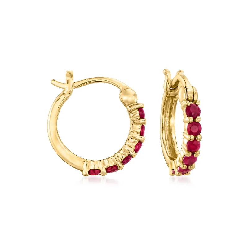 Premium Diamond Jewelry For Unforgettable Moments RS Pure by Ross-Simons Ruby Huggie Hoop Earrings in 14kt Yellow Gold Premium Diamond Jewelry For Unforgettable Moments RS Pure by Ross-Simons Ruby Huggie Hoop Earrings in 14kt Yellow Gold