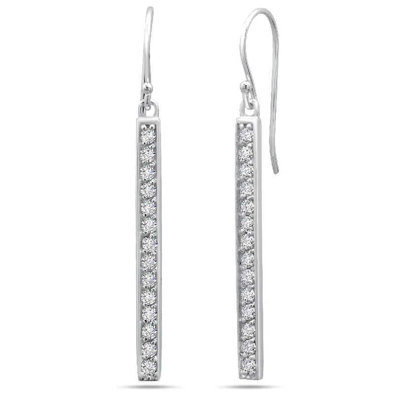 Luxury Handcrafted Jewelry For Elegant Looks Sterling Silver 2MM Cubic Zirconia Bar Dangle Earrings Luxury Handcrafted Jewelry For Elegant Looks Sterling Silver 2MM Cubic Zirconia Bar Dangle Earrings