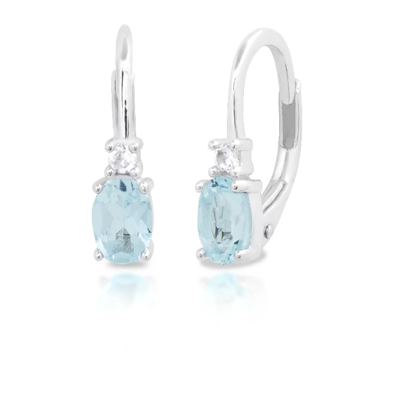Everyday Jewelry Essentials Now On Sale Sterling Silver Oval Cut 4x6MM Aquamarine and White Sapphire Leverback Earrings