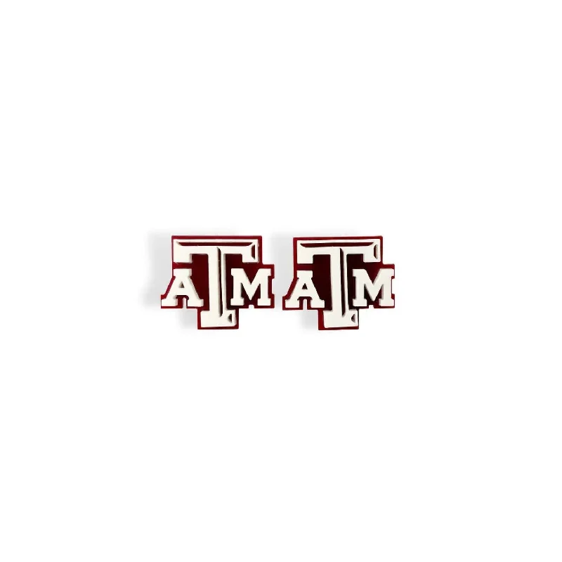 Elegant Necklaces And Bracelets At Limited-Time Offers Texas A&m Logo Studs In White And Maroon Acrylic