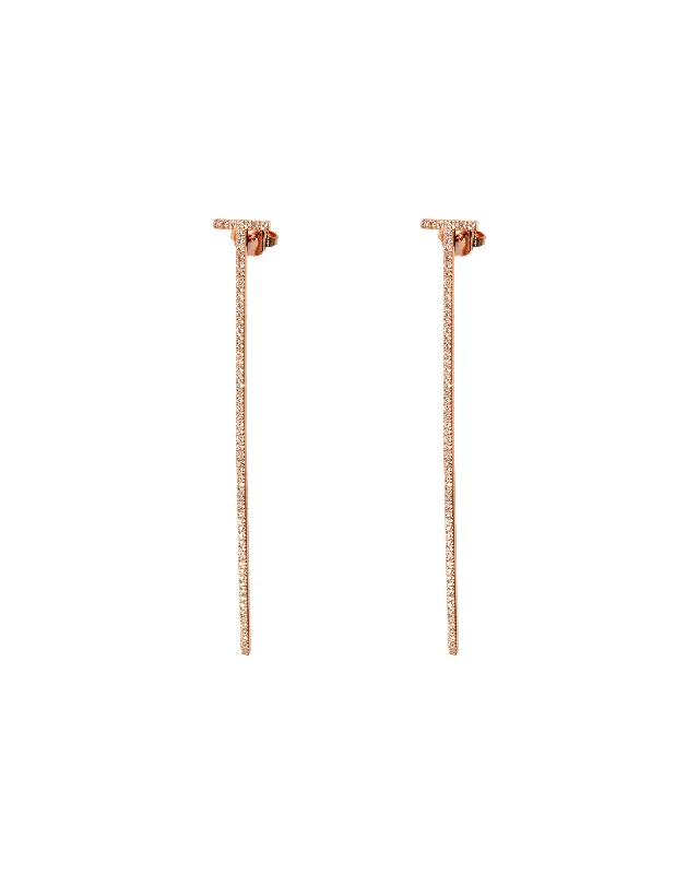Versatile Layering Jewelry For Effortless Chic Tiffany & Co. Tiffany T Elongated Wire Bar  Earrings in 18K Rose Gold 0.47 CTW