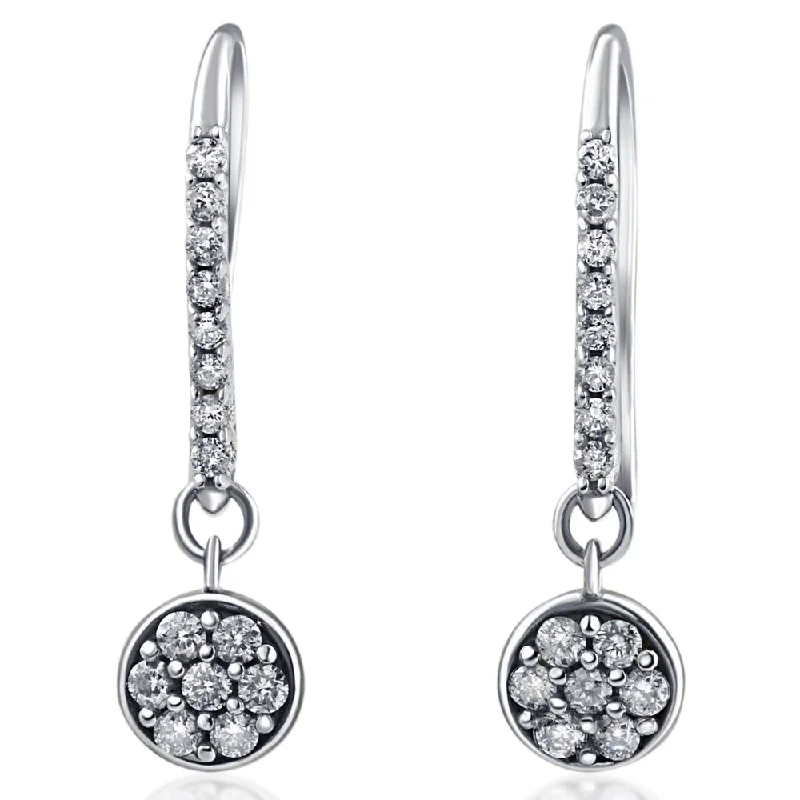 VS 3/8ct Diamond Hoops Pave Dangle Earrings 18K White Gold 1" Tall