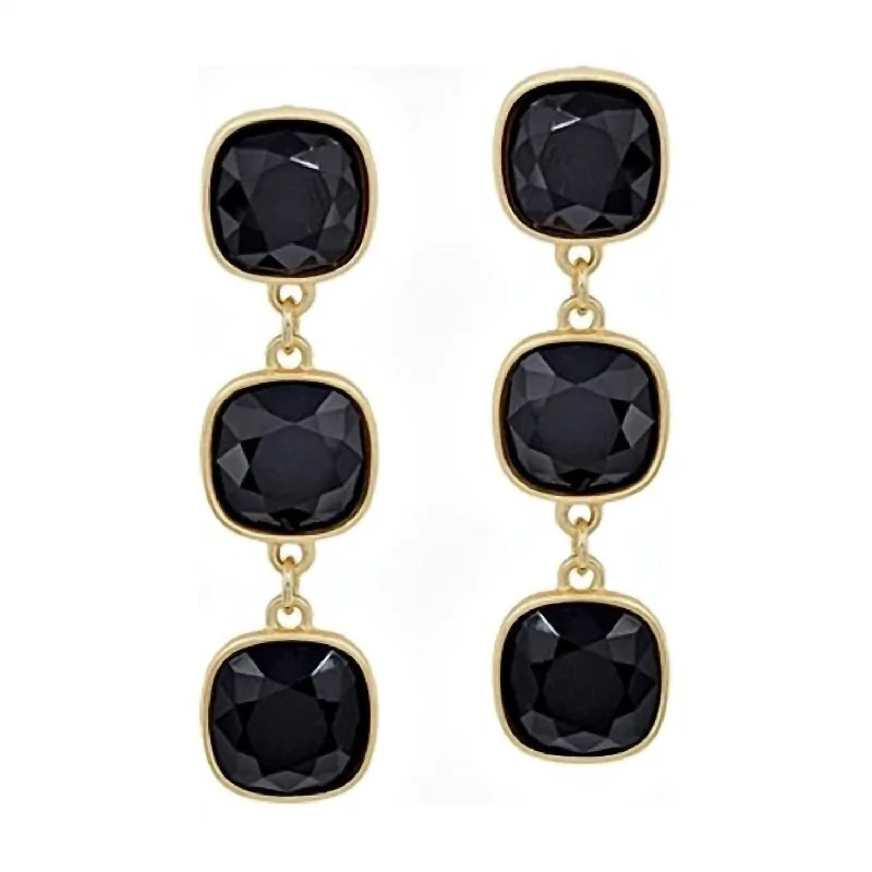 Handmade Pearl Jewelry For Timeless Elegance Women's Square Crystal Triple Drop Earrings In Black Handmade Pearl Jewelry For Timeless Elegance Women's Square Crystal Triple Drop Earrings In Black