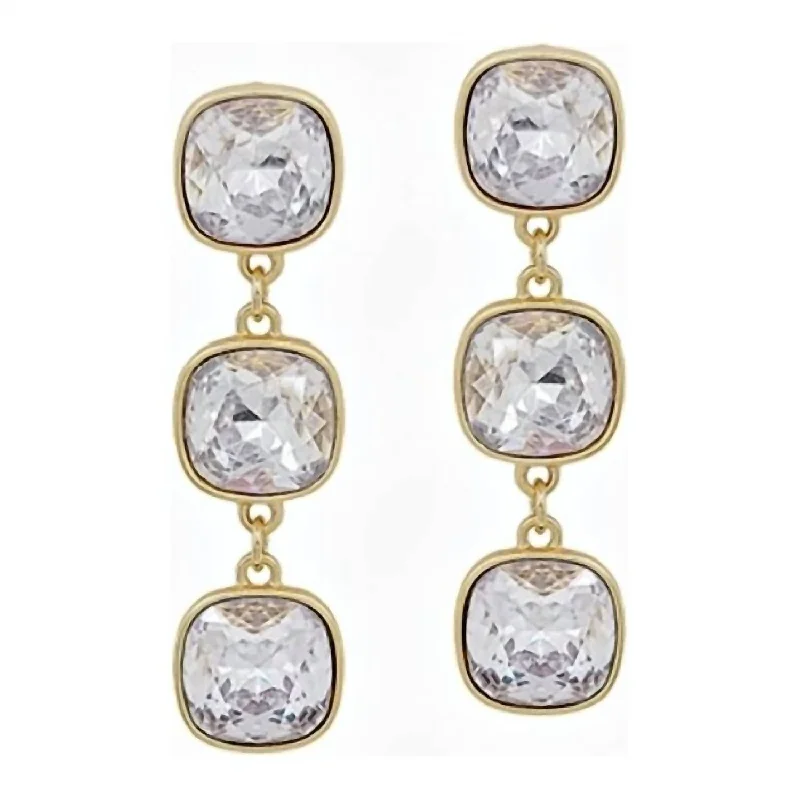 Affordable Gold-Plated Jewelry For Modern Fashion Women's Square Crystal Triple Drop Earrings In Clear