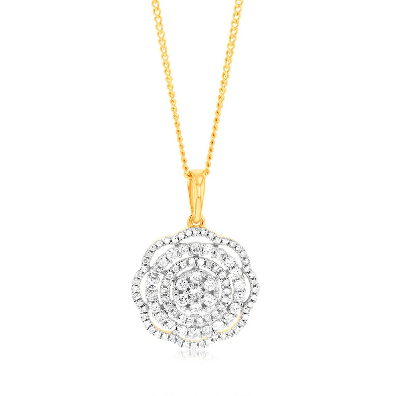 Luxury Jewelry Sale – Sparkle For Less 1/2 Carat Diamond Flower Pendant in 9ct Yellow Gold Luxury Jewelry Sale – Sparkle For Less 1/2 Carat Diamond Flower Pendant in 9ct Yellow Gold