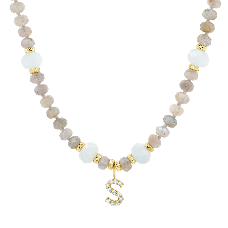 High-Quality Jewelry At A Fraction Of The Cost Diamond Letter Aqua & Labradorite Necklace High-Quality Jewelry At A Fraction Of The Cost Diamond Letter Aqua & Labradorite Necklace