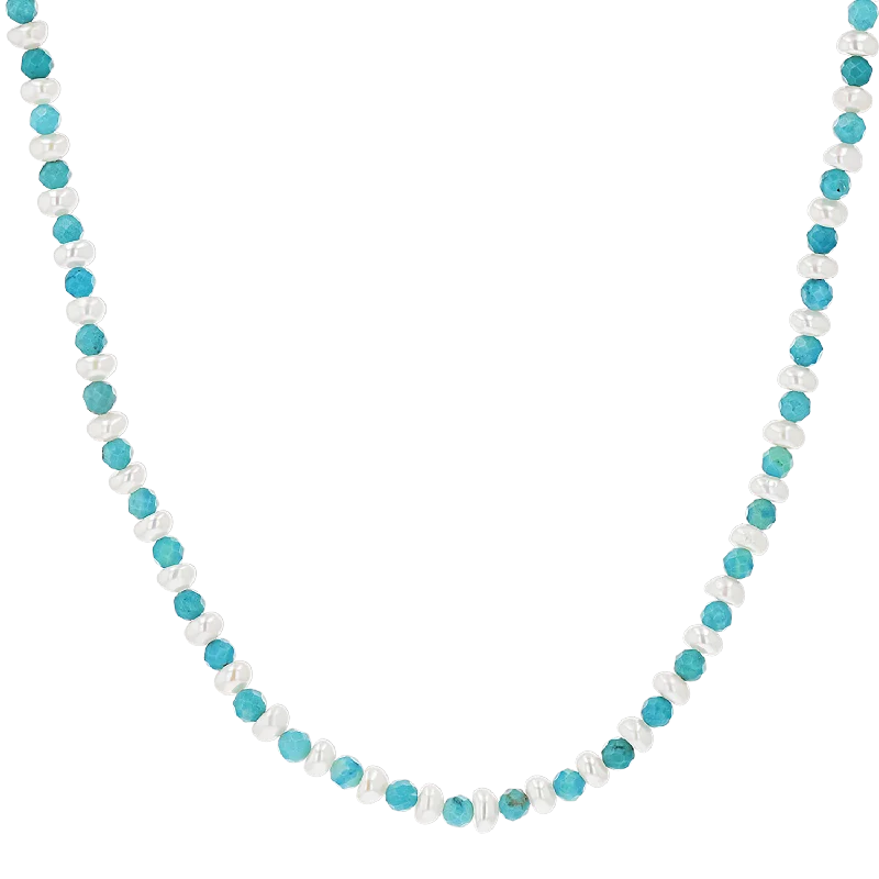 Discounted Jewelry For A Glamorous Look Turquoise Magnesite & Pearl Beaded Necklace Discounted Jewelry For A Glamorous Look Turquoise Magnesite & Pearl Beaded Necklace