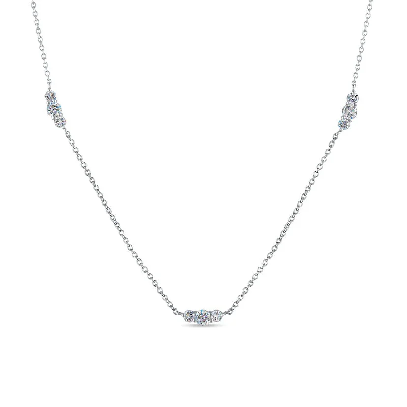 Romantic Heart-Shaped Jewelry For Special Gifts 14KWG 1.82CTW FOF DIA 3STONE STATIONS NECKLACE Romantic Heart-Shaped Jewelry For Special Gifts 14KWG 1.82CTW FOF DIA 3STONE STATIONS NECKLACE