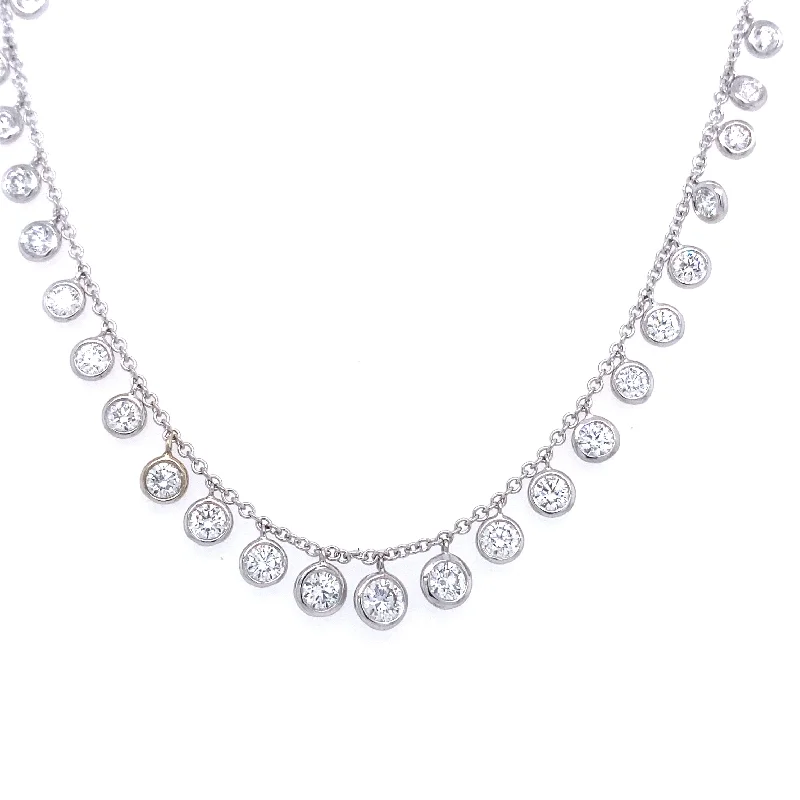 18K White Gold Round Diamond Bezel Station Necklace (3.43ctw)