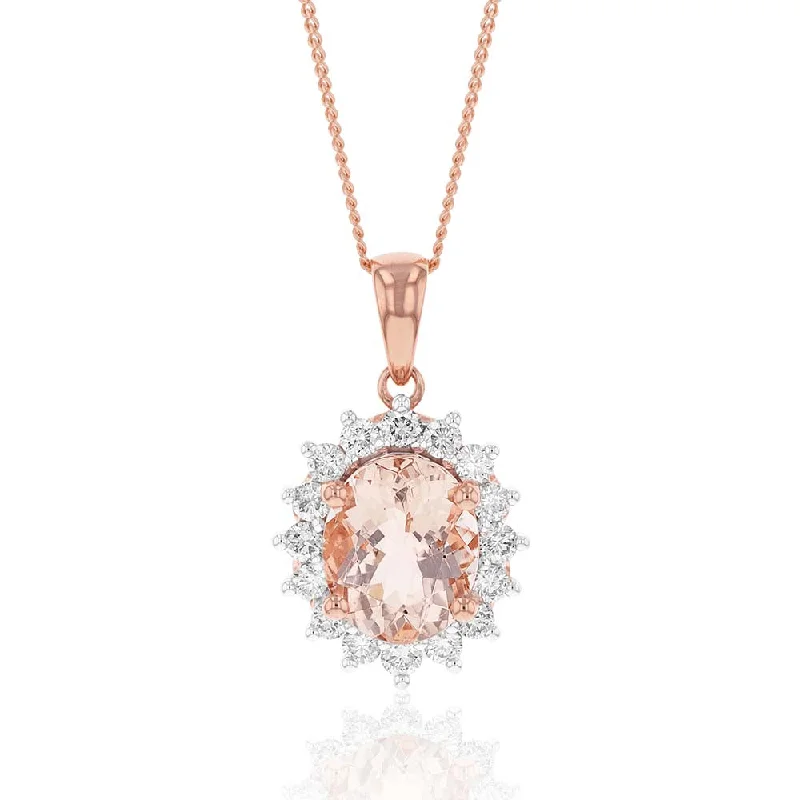 Get The Best Deals On Timeless Jewelry Pieces 9ct Rose Gold 2.30ct Morganite and Diamond Pendant on 45cm 9ct Rose Gold Chain