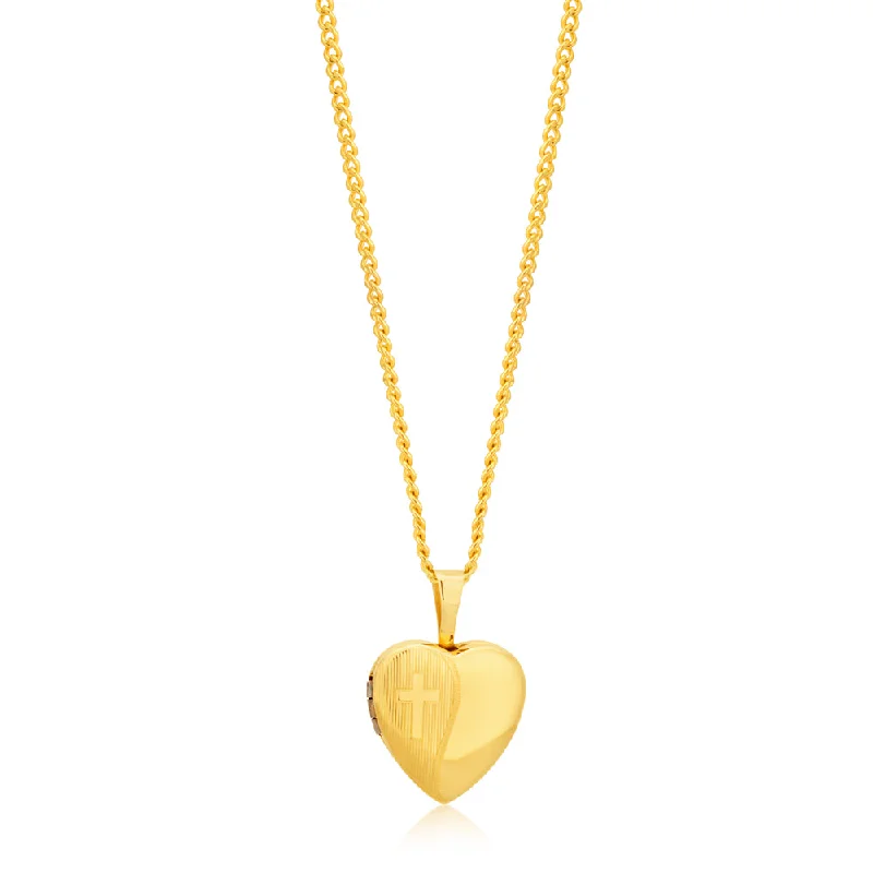 Shop Dazzling Jewelry At The Best Prices 9ct Yellow Gold Etched Cross Heart Locket