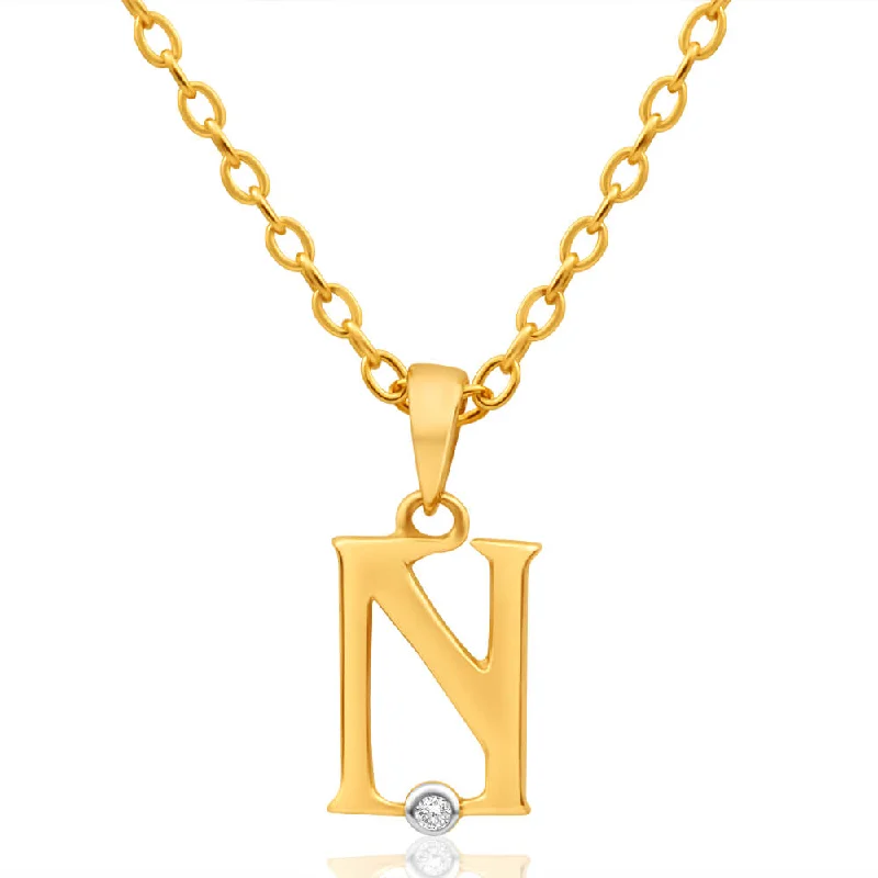 Don't Miss Our Biggest Jewelry Sale Of The Season 9ct Yellow Gold Pendant Initial N set with Diamond