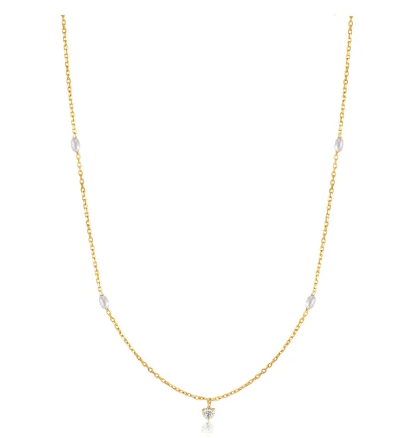 Shop Stylish Jewelry Now And Save Big Ania Haie 14K Yellow Gold White Sapphire and Cultured Pearl 18 inch Station Necklace Shop Stylish Jewelry Now And Save Big Ania Haie 14K Yellow Gold White Sapphire and Cultured Pearl 18 inch Station Necklace