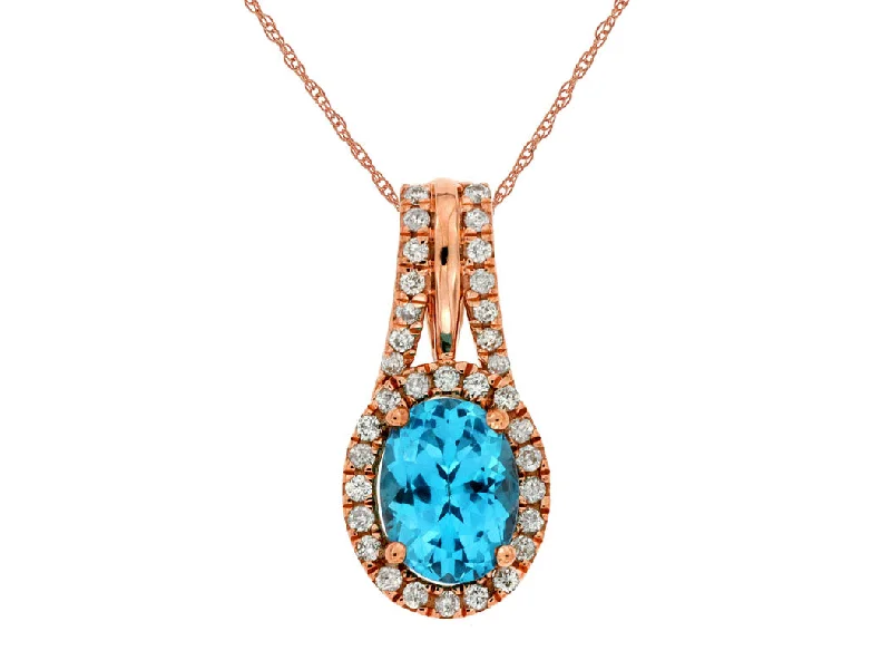 Get Your Favorite Jewelry At The Best Price Bremer Jewelry 14K Rose Gold Oval Shape Blue Topaz and Diamond Drop Pendant with a 14K Rose Gold Link Necklace (1.74ctw) Get Your Favorite Jewelry At The Best Price Bremer Jewelry 14K Rose Gold Oval Shape Blue Topaz and Diamond Drop Pendant with a 14K Rose Gold Link Necklace (1.74ctw)