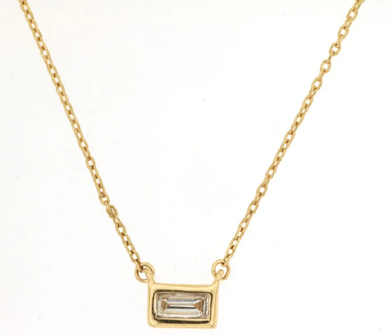 Special Sale On Handcrafted Jewelry – Shop Today Bremer Jewelry 14K Yellow Gold Straight Baguette Shape Diamond Bezel Pendant with a 14K Yellow Gold Cable Link Necklace (0.14ctw)